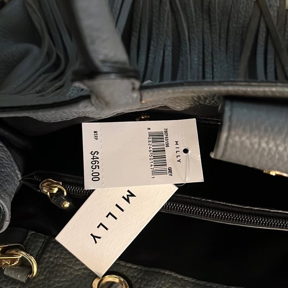 Milly Fringed Dark Grey Leather Satchel/Shoulder Bag